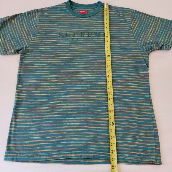 Supreme New‎ York Static Stripe Short Sleeve T Shirt Large Green 100% Cotton - Picture 9 of 12